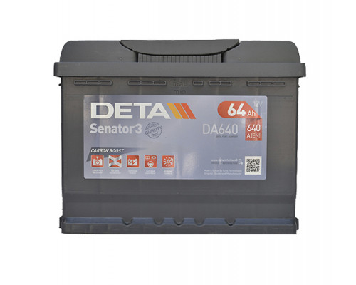 Акумулятор Deta Senator 3 Carbon Boost (DA640) 64Ah 640A R+