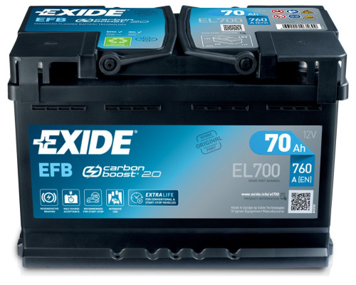 Акумулятор Exide EFB Start Stop (EL700) 70Ah 760A R+